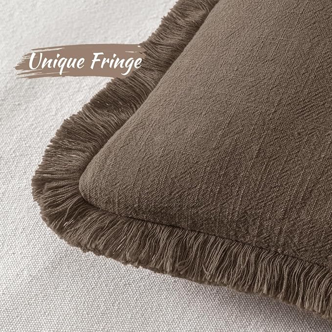 MIULEE Decorative Throw Pillow Covers Neutral Linen Fringe Throw Pillows Set of - Image 3