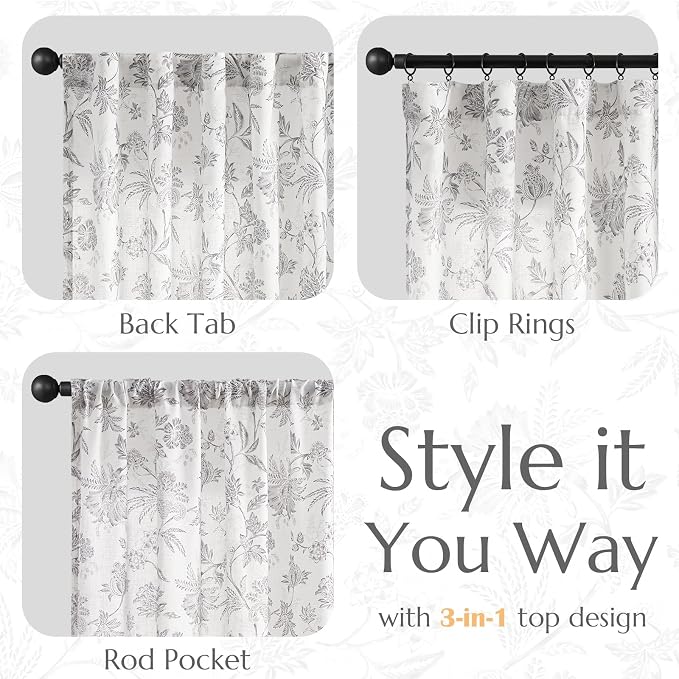 jinchan Linen Floral Curtains for Living Room, 84 Inch Length Curtains - Image 5