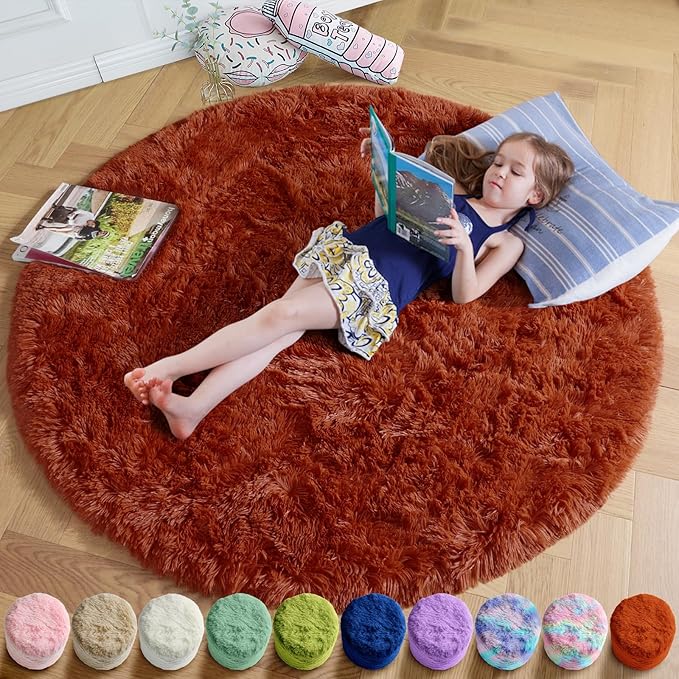 Amdrebio Terracotta Rust Circle Round Rug 4Ft by Amdrebio