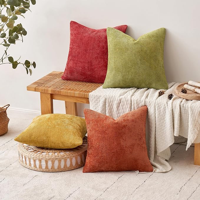 MIULEE Pack of 4 Burnt Orange Couch Throw Pillow Covers 18x18 Inch Yellow Green - Image 5