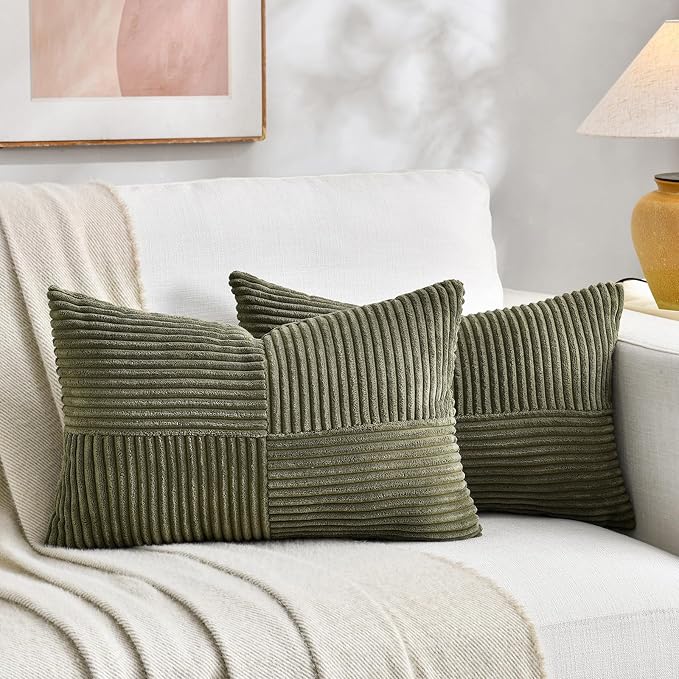 Fancy Homi 2 Packs Olive Green Lumbar Decorative Throw Pillow Covers 16x26 Inch by Fancy+Homi