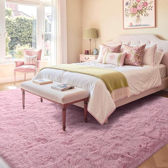 8x10 Ft Extra Large Pink Rugs for Living Room Girls, Shag Fluffy Area Rug for - Image 2