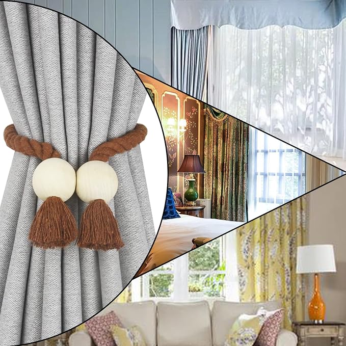 6 Pack Magnetic Curtain Tiebacks Cotton Hand Woven Tie Back Decorative Rope - Image 6