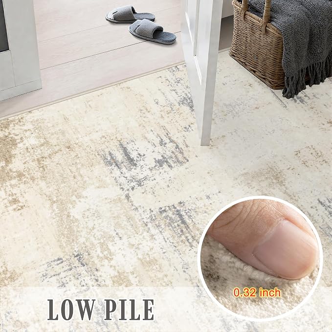 2.6x14 Washable Runner Rug:Modern Abstract Soft Carpet Beige Brown | - Image 9