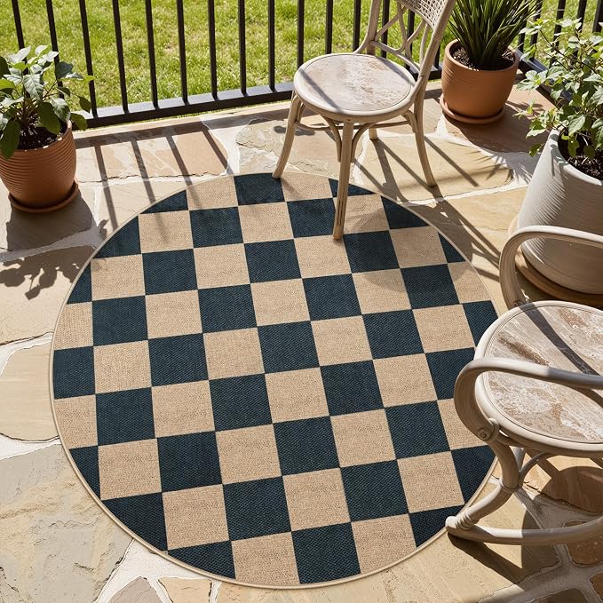 Lahome Colette Checkered 4 ft Easy Jute Round Rug, Washable Small Rugs - Image 2