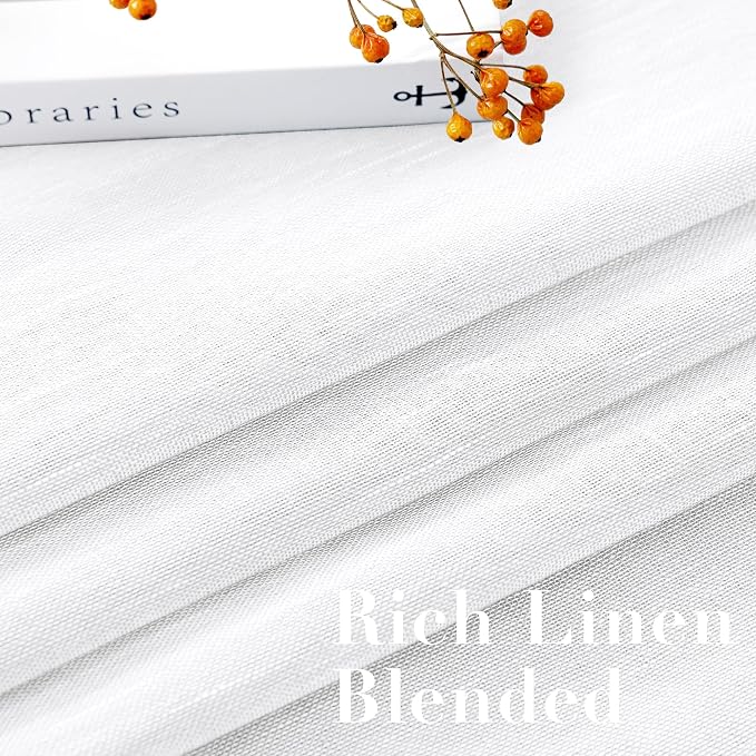 H.VERSAILTEX White Natural Linen Curtain Panels Energy Efficient Semi - Image 4