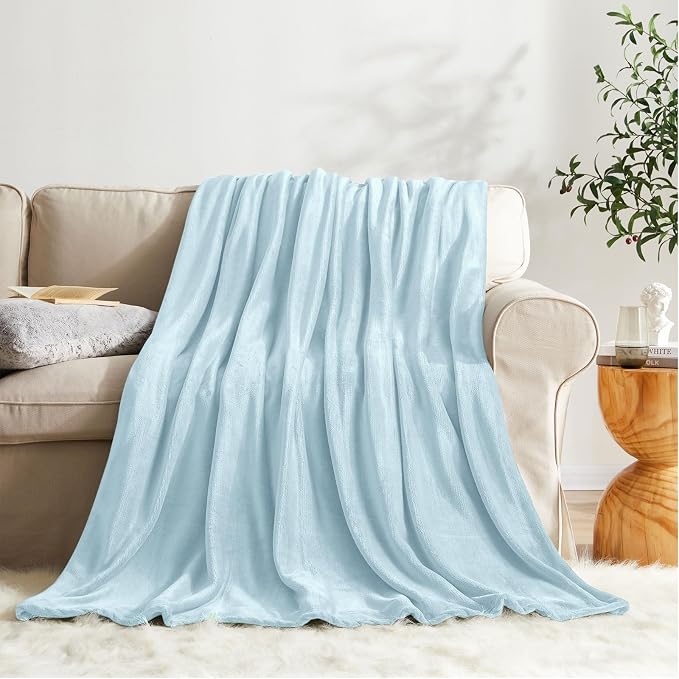 KMUSET Fleece Blanket Twin Size Mist Blue Lightweight Super Soft Cozy Fuzzy Bed - Image 4