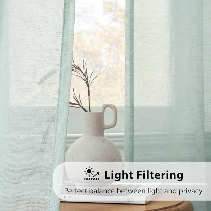 FMFUNCTEX Linen Sheer Curtains for Bedroom, Sage Green Curtains 84 inches Long - Image 2
