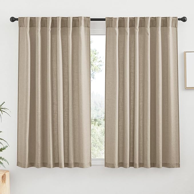 RYB HOME Linen Semi Sheer Curtains 63 inch Length by RYBHOME