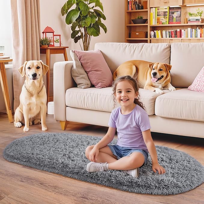 Pionblank Fluffy Oval Area Rug for Bedroom 3.3x6.2 Feet, Cute Plush Throw Rugs - Image 5