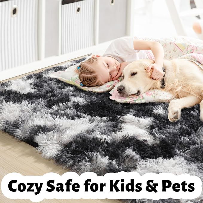 Amdrebio Black White Grey Fluffy Area Rug 5x8 - Image 7
