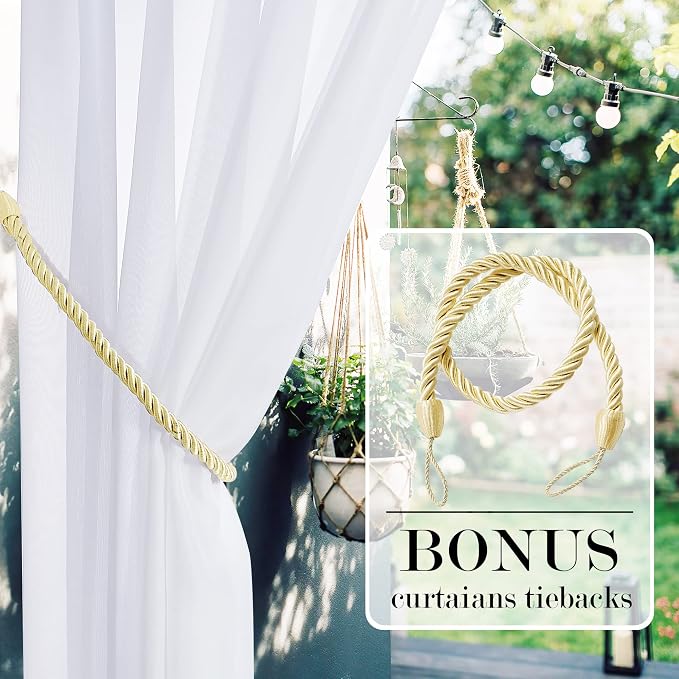 RYB HOME Outdoor Curtains White Sheer Drapes, Detachable Tab Top Easy Hanging - Image 3