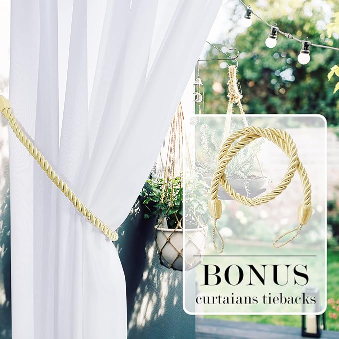 RYB HOME Detachable Tab Top Outdoor Sheer Curtain White Voile Privacy Outdoor - Image 3