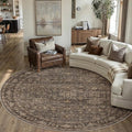8x8 Washable Round Rug for Living Room Bedroom Vintage Brown Non Slip Carpet by WondRg