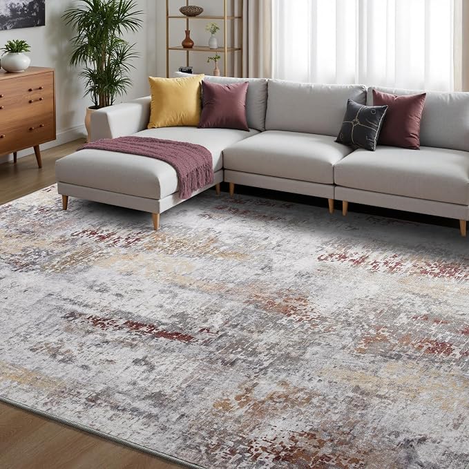 Toneed Abstract Area Rug 6x9 Modern Washable Rug Soft Non Slip Rug Low Pile by Toneed
