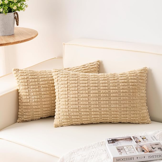 Pack of 2 Corduroy Decorative Throw Pillow Covers 12x20 InchSoft Boho Striped by Unknown