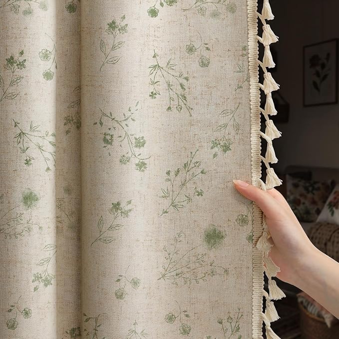 Boho Floral Spring 100% Blackout Curtains 84 Inch Length 2 Panels Set, Linen by Unknown