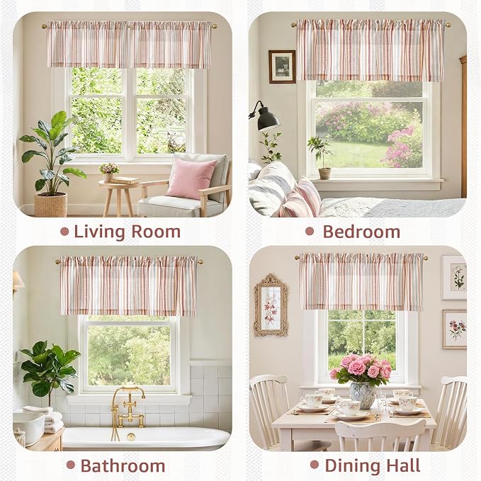 jinchan Valance Curtain Linen Textured Striped Window Curtain - Image 8