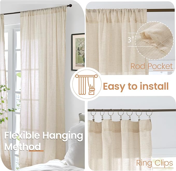 BGment Natutal Linen Cafe Curtains 30 Inch Length, Farmhouse Kitchen Window - Image 6