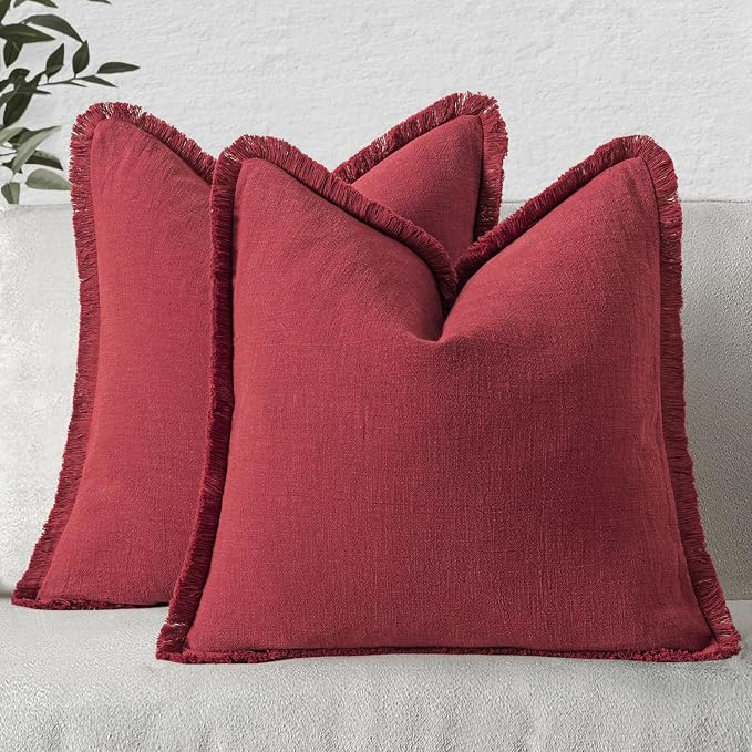 MIULEE Decorative Throw Pillow Covers Neutral Linen Fringe Throw Pillows Euro by MIULEE