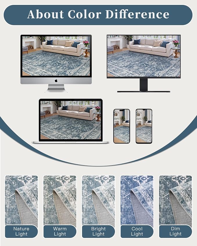Madane 8x10 Area Rugs for Living Room, Machine Washable Vintage Rug - Image 9
