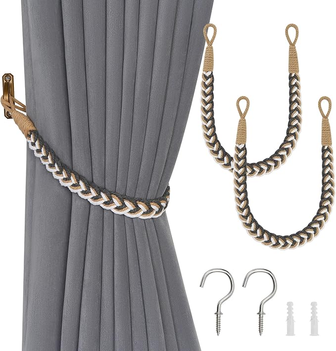 NICEEC 2 Pack Natural Cotton Rope Curtain Tiebacks Elegant Boho Style by NICEEC