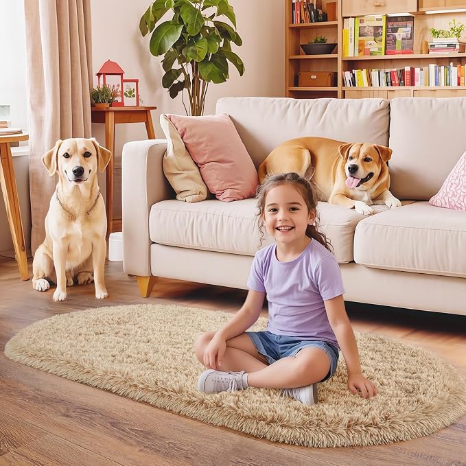 Pionblank Fluffy Area Rug for Bedroom 3.3'x6.2', Shag Oval Rug for Bedside - Image 2