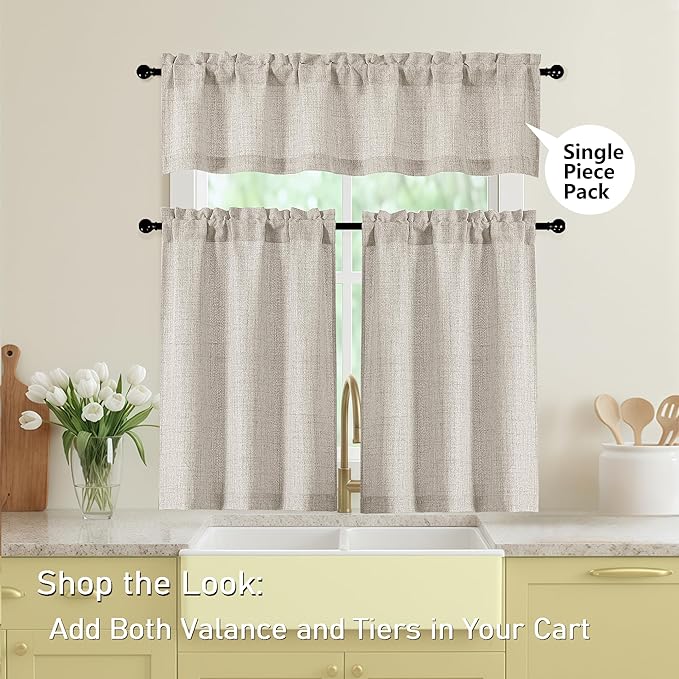 Linen Valances for Windows, Light Filtering Faux Linen Textured Small Short - Image 6