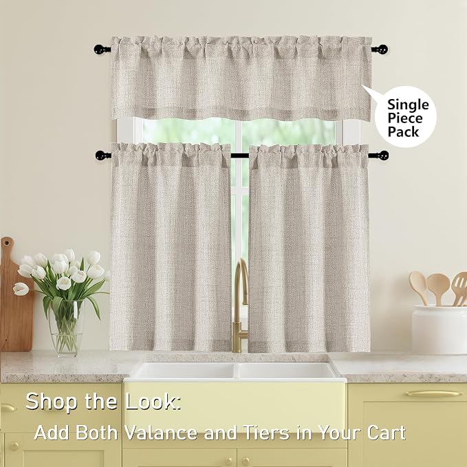 Linen Valances for Windows, Light Filtering Faux Linen Textured Small Short - Image 6
