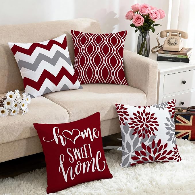 Hexagram Geometric Burgundy Pillow Covers 18x18 Set of 4, Decorative Outdoor - Image 5