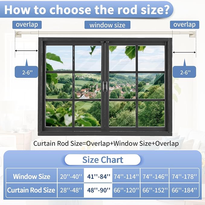 Beige White Curtain Rods for Windows 48-90Inch Heavy Duty Wrap Around Blackout - Image 9