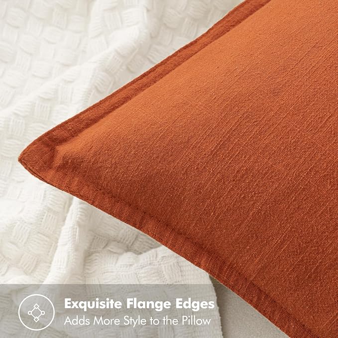 MIULEE Decorative Linen Pillow Covers 18x18 Inch Burnt Orange ​Boho Farmhouse​ - Image 2