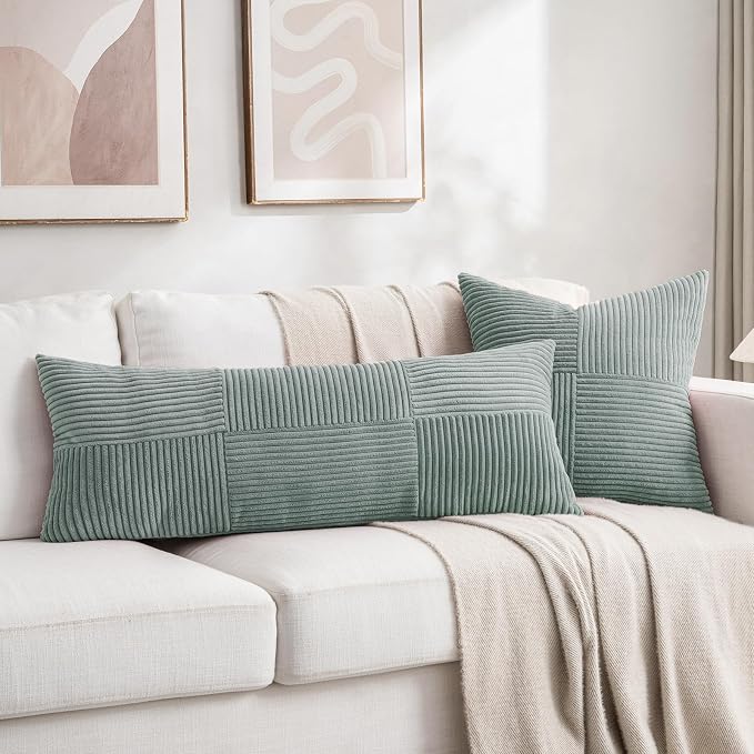 Fancy Homi 2 Packs Grey Blue Decorative Throw Pillow Covers 16x16 Inch - Image 5