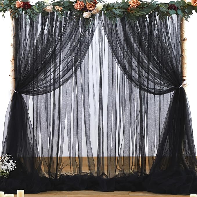 Black Tulle Backdrop Curtain for Parties 10ft x 8ft Black Sheer Photo Backdrop by Suppromo