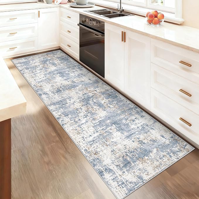 2x8 Runner Rug for Hallway, Washable Modern Abstract Runner Rugs Neutral Soft - Image 3