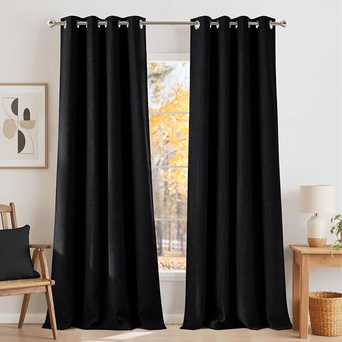 NICETOWN Faux Linen Black Blackout Curtains 84 inches Long by NICETOWN