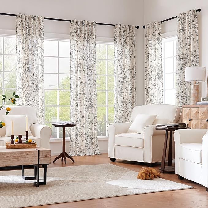 jinchan Linen Blend Curtain Floral Curtains - Image 7
