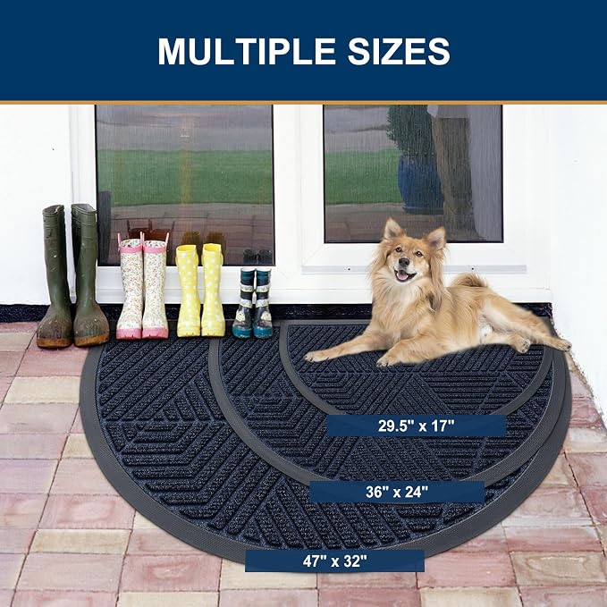 Smiry Half Circle Front Door Mat Outside Entrance, Heavy Duty Sturdy Natural - Image 2