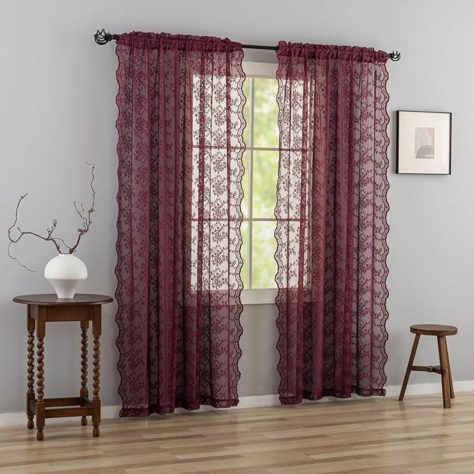 YJ YANJUN Vintage Lace Curtains 108 Inches Long-Victorian Floral Pattern - Image 6