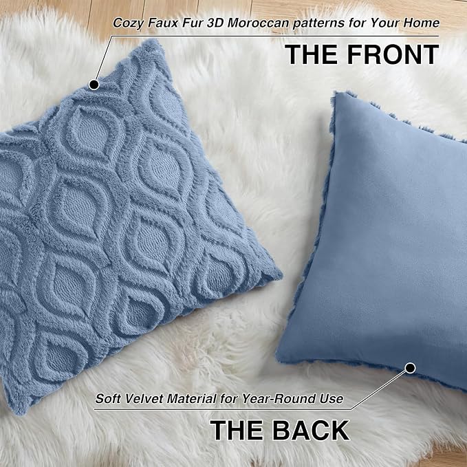 decorUhome Throw Pillow Covers 18x18 Inch Set of 2, Soft Plush Faux Wool Dusty - Image 8