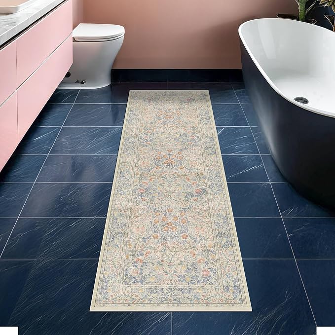 Hazo Haus Non Slip Beige Blue Hallway Runner Rug - Image 8