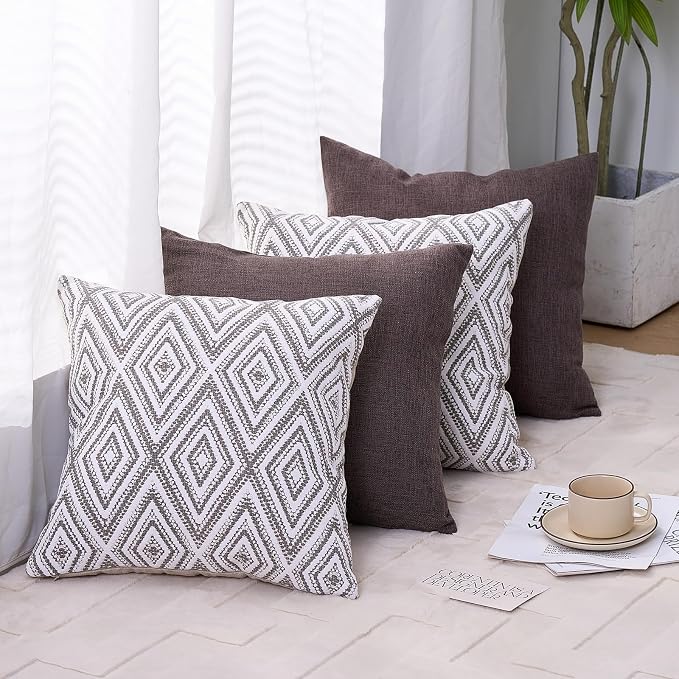 HPUK Decorative Throw Pillow Covers Set of 4 Dark Gray Geometric Design Linen - Image 7