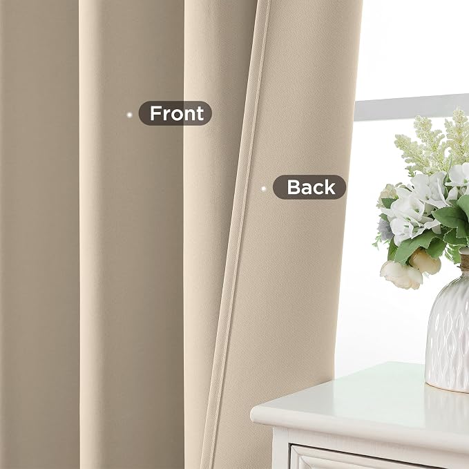 CUCRAF Light Beige Blackout Curtains 45 inch Length 2 Panels Set, Rod Pocket - Image 6