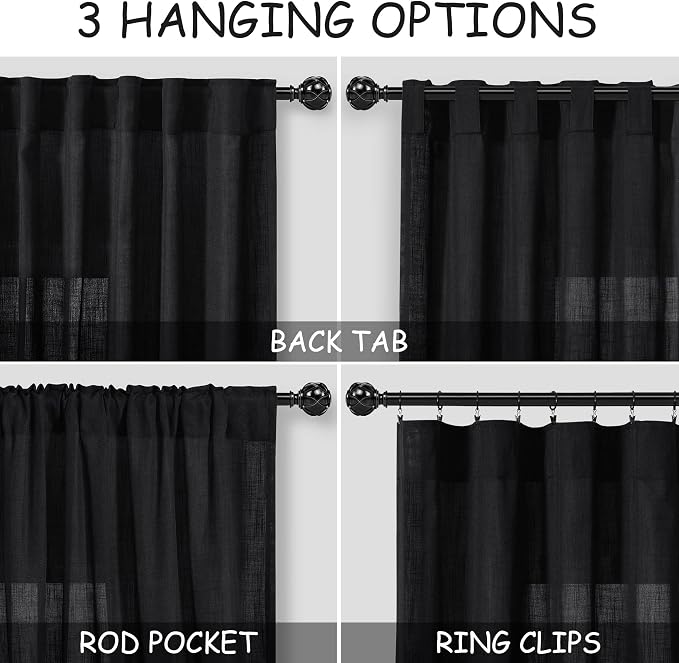 Black Linen Curtains 102 Inches Long - Image 3