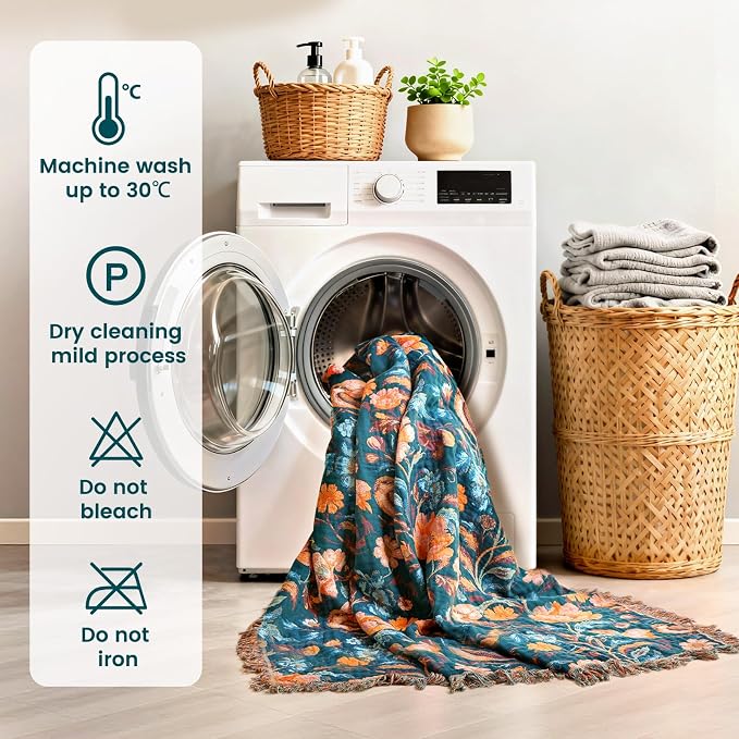 MSGKV Boho Throw Blanket for Couch 50"x60" Cotton Birds Floral Blanket Sofa - Image 8