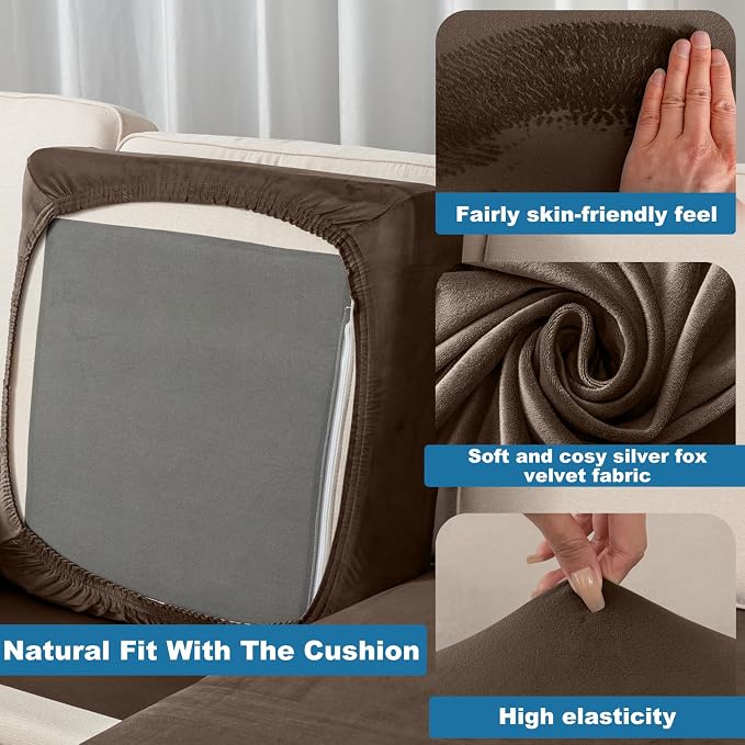 Couch Cover 6-Piece Elastic Velvet Couch Cushion Covers & Chaise Slipcovers - Image 4