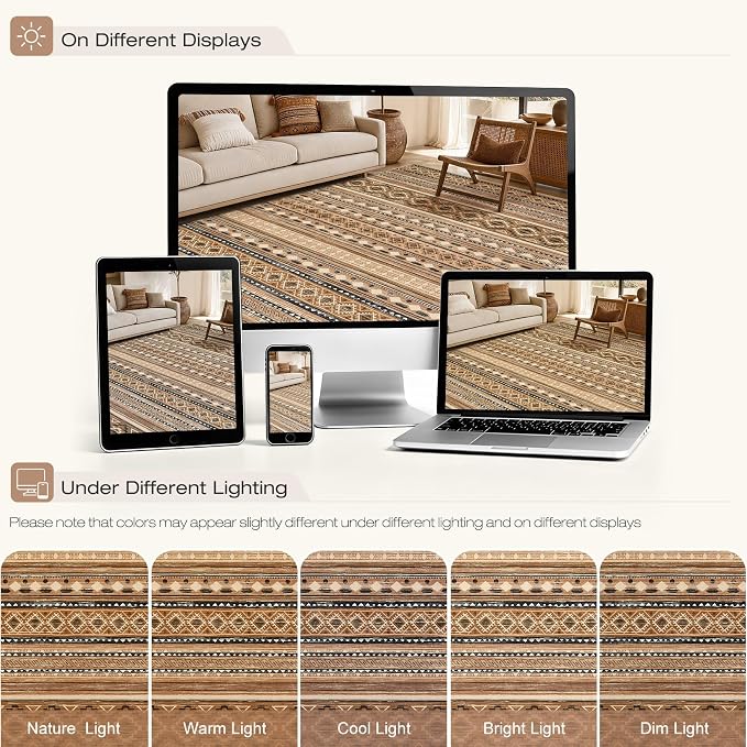 cotiled Boho 5x7 Area Rugs for Living Room: Soft Moroccan Washable Rug | Solve - Image 9