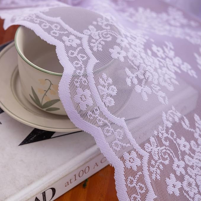 YJ YANJUN Vintage Lace Curtains 54 Inch Length-Victorian Floral Pattern - Image 5