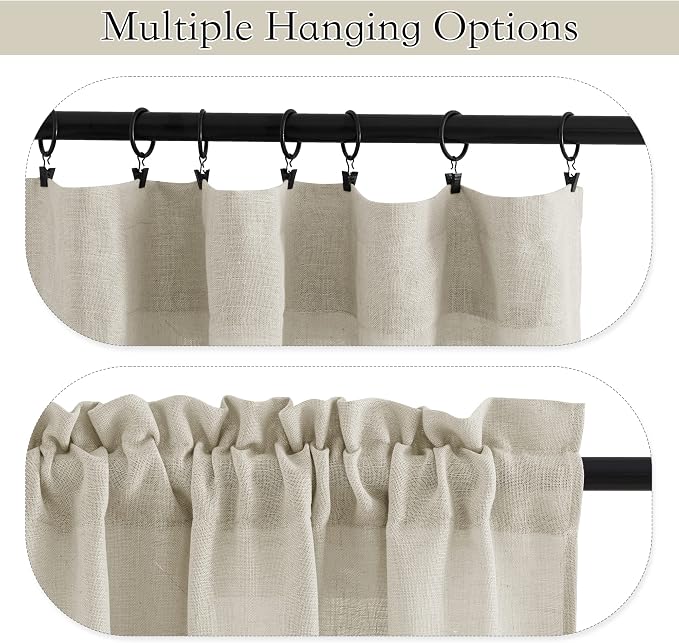 RYB HOME Sheer Valances Window Topper Curtains Linen Textured Sheer Curtains - Image 3
