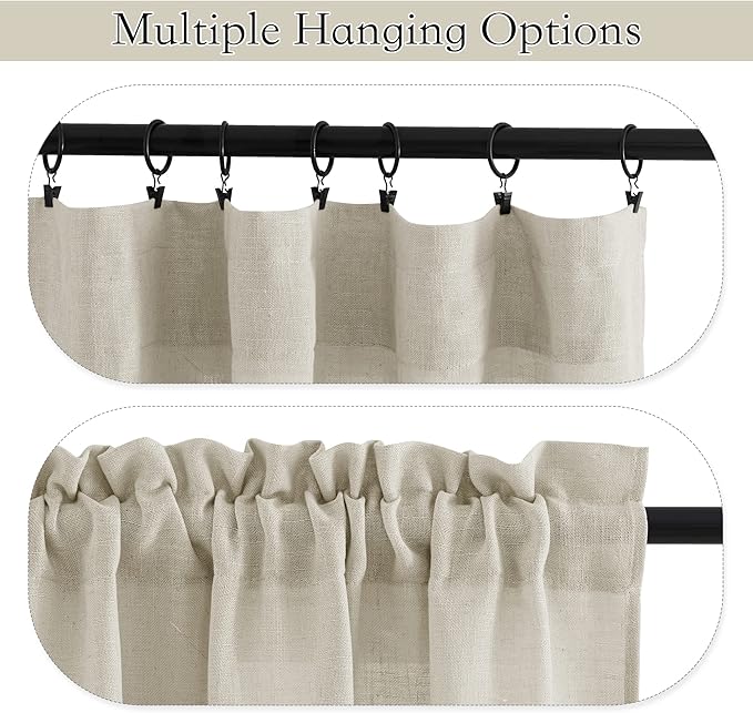 RYB HOME Bathroom Curtains Over Sink 36 inches Length, Linen Blend Semi Sheer - Image 5